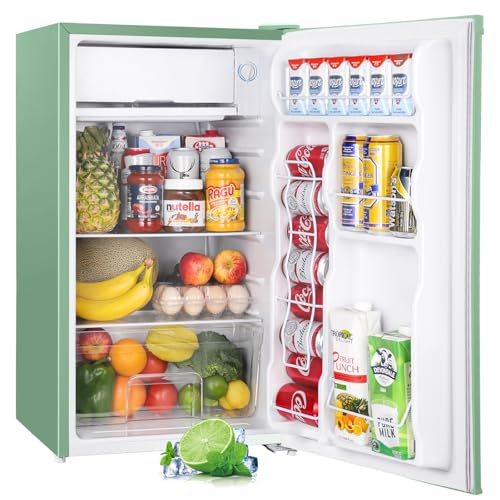 Upstreman 3.2 Cu.Ft Mini Fridge with Freezer, Single Door Mini Fridge, Dorm Fridge, Adjustable Thermostat, Mini Refrigerator for Bedroom, Office, Dorm, Green-BR321 - Mint Green