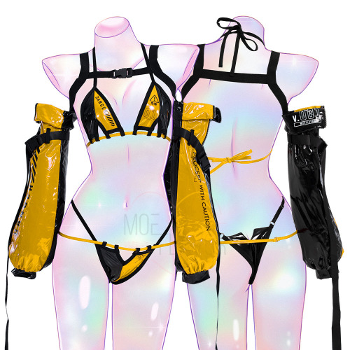 DANGER Cyber Cat Bikini with Sleeves - Yellow & Black / XS/S