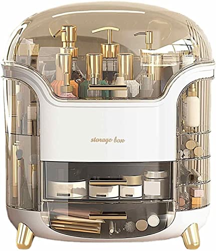 Makeup Storage Organizer, Large Skincare Organizers Cosmetic Display Case with Lid,Lipstick Organizer and Transparent Cover, Makeup Box for Bedroom Vanity Desk Countertop Bathroom -White - White-A (13.4"Hx7.9"Wx11.8"L)