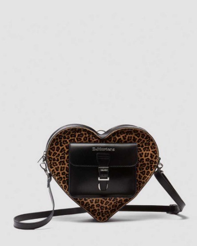 DR MARTENS Leopard Hair-On Kiev Leather Heart Shaped Bag