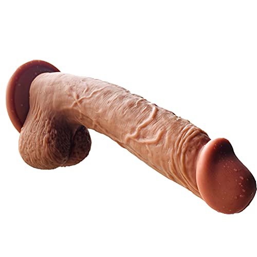 9 Inch Realistic Dildo Dual Density Liquid Silicone Cock with Strong Suction Cup,OIXGIRL Lifelike Penis Sex Toy Flexible Female G Spot Masturbation Toy with Curved Shaft and Balls