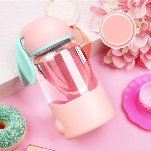 Glass Bunny Water Bottle - 340ML / Pink
