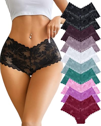 ALL OF ME 10er Pack Spitzen Unterwäsche Frauen Boxershorts Sexy Panties Unterhosen Damen Schlüpfer Bequem Hipster Dessous for Women Mehrpack S-XL - M - A-10er