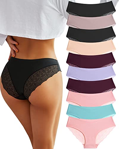 BeReady Nahtlose Unterwäsche Damen Sexy Set Unterhosen Damen Nahtlos Spitze Brazilian Slip Damen Hipster Seamless Slips Damen Mehrpack 10er Pack - M - Schwarz*2, Traubenviolett*2, Garnelenrosa*2, Braun*1, Hellgrün*1, Silbergrau*1, Hautfarbe*1