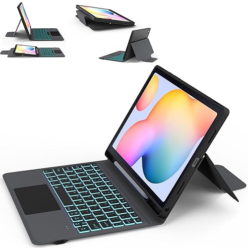 HEAPAO Galaxy Tab S6 Lite 10.4" 2024/2022/2020 Case with Keyboard : 7 Color Backlit,Smart Touchpad,All-in-one Keyboard Cases with S Pen Holder for Samsung Tab S6 Lite SM-P620/P625/P610/P613/P615/P619