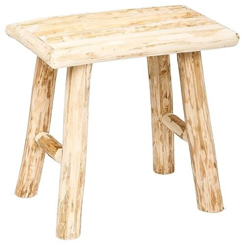 ATMOSPHERA CREATEUR D'INTERIEUR Taburete Woody, Fabricado en Madera de Álamo, Beige - L. 34 x l. 24 x H. 32 cm - Beige