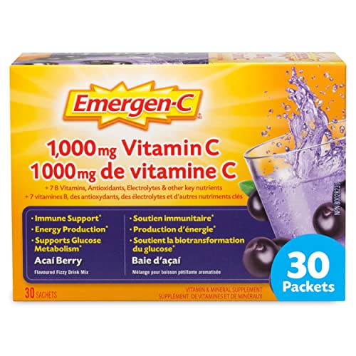 Emergen-C Immune Support Fizzy Drink Mix, A Boost of Vitamins and Minerals, Acai Berry, 30 Sachets - Acai Berry - 30 count (Pack of 1)