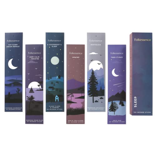 Folkulture Incense Sticks, Set of 6 (120 Sticks) - Rosemary, Jasmine, Lavender, Sage, Sleep Incense Sticks, Insence Sticks Variety Pack - Insense Sticks, Natural and Non Toxic (Sleep) - Sleep - Pack of 6 (120 Sticks)