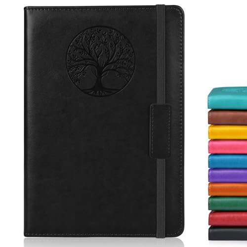 Biuwory Lined Journal Notebook for Women Men,256 Pages A5 Hardcover Leather Journals for Writing,Travel,Business,Work & School,College Ruled Notebooks for Note Taking,Diary Notepad 5.7"×8.3"(Black) - Black - A5