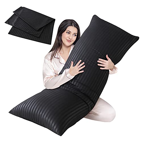 Cosybay Full Body Pillow Insert with White Pillowcase - Fluffy Long Bed Pillow for Adults - Firm Large Body Pillow with Washable Cover for Side and Back Sleepers - 20x54 Inch(Black) - Black