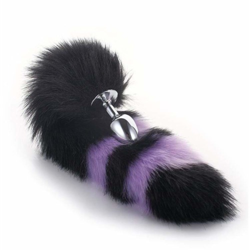 Black With Purple Fox Metal Tail Plug, 14" | Large