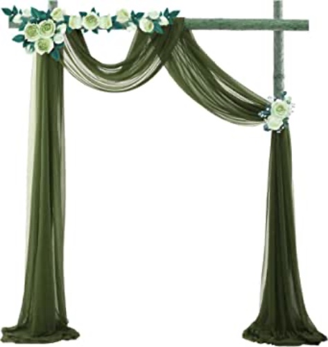 MDS Pack of 2 Panels (30" Width x 20Ft Long) Wedding Arch Draping Fabric Sheer Chiffon Fabric Drapery for Wedding Ceremony Reception Swag and Backdrop Decorations - Olive Green - 2 pcs (20 Ft Long X 30” width) Olive Green