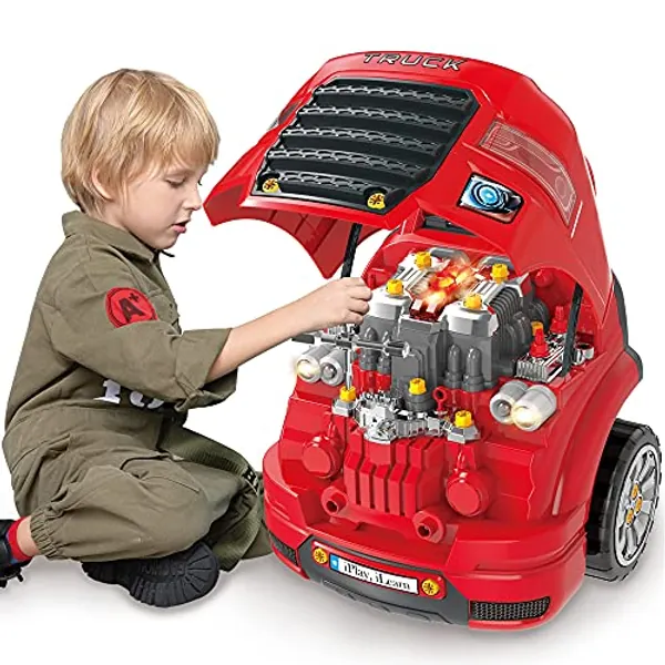 iPlay, iLearn Large Truck Engine Toy, Kids Mechanic Repair Set for 3-5 Yr Toddlers, Big Builder Kit, Take Apart Motor Vehicle Pretent Play Car Service Station, Gifts 4 6 7 8 Year Old Boy Child