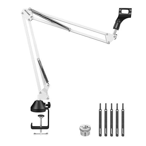 NEEWER Boom Microphone arm support with 3/8“ to 5/8” screws and cable ties, compatible with Blue Yeti Snowball, Yeti X Quadcast, etc. Maximum load: 1.5 kg (white)