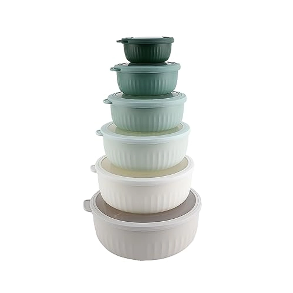 COOK WITH COLOR Prep Bowls with Lids- Wide Mixing Bowls Nesting Plastic Small Mixing Bowl Set with Lids (Green)