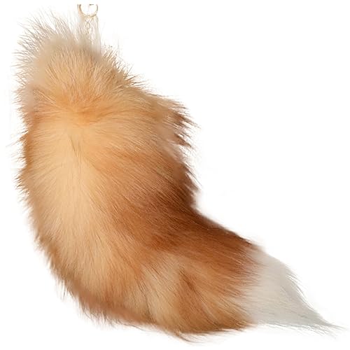 Hperu Animal Tail,Fox Tail 15.75inch Animal Tail Shaggy Faux Fur Tail Realistic Fox Tail Keychain Decorative Therian Tail for Handbag Backpack Cosplay, Silver - Gold