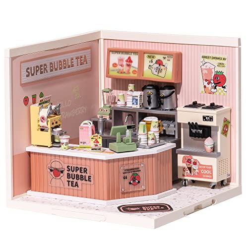 Rolife DIY Casa en Miniatura Super Store Casa de Muñecas Modelo de Construcción Cosplay Regalos de Cumpleaños y Navidad Kits de Artesanía para Adultos 130 Piezas (Double Joy Bubble Tea)