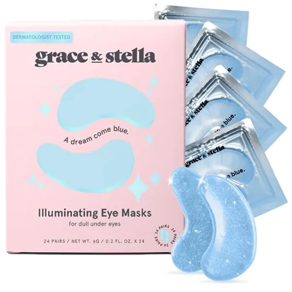 grace & stella Award Winning Under Eye Mask (Blue, 24 Pairs) Reduce Dark Circles, Puffy Eyes, Undereye Bags, Wrinkles, Gel Under Eye Patches, Birthday Gifts for Women - Vegan Cruelty-Free Self Care