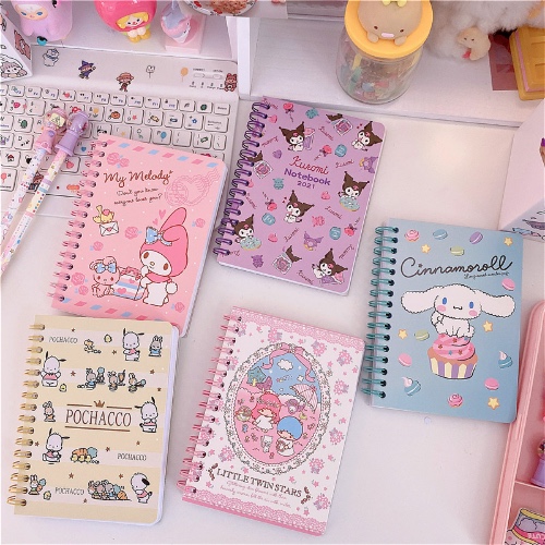Sanrio Melody Kitty Cinnamoroll Kuromi Cartoon Kawaii Girl Notebook portatile A6 Diary beline De Couleur regali di festa - AliExpress 