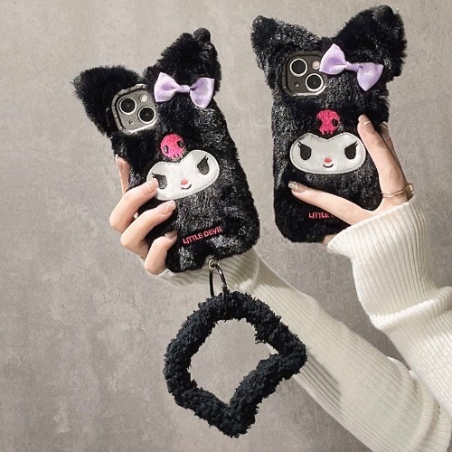 Cartoon peluche Sanrio Kuromi con bracciale custodie per telefono per iPhone 14 13 12 11 Pro Max XR XS MAX X Soft Shell antiurto Y2k Girl