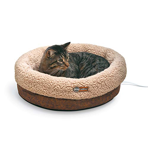 K&H PET PRODUCTS Heated Thermo-Snuggle Cup Bomber Indoor Heated Cat Bed, Heated Pet Bed for Indoor Cats and Small Dogs, Thermal Warming Large Cat Bed, Round Kitty Heating Bed, Chocolate 14x18in - Chocolate - Cup Bomber
