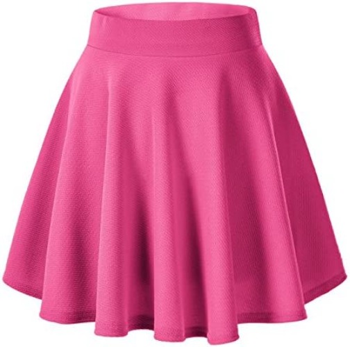 Urban CoCo Women's Basic Versatile Stretchy Flared Casual Mini Skater Skirt - Large Rose