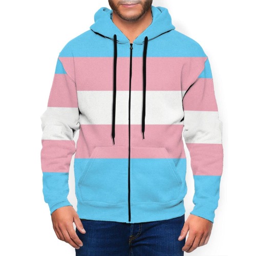 Gymkb Transgender Pride Flag LGBT Men'S Athletic Fit Full Zip Sweatshirt Active Hoodie Jacket - Black X-Large