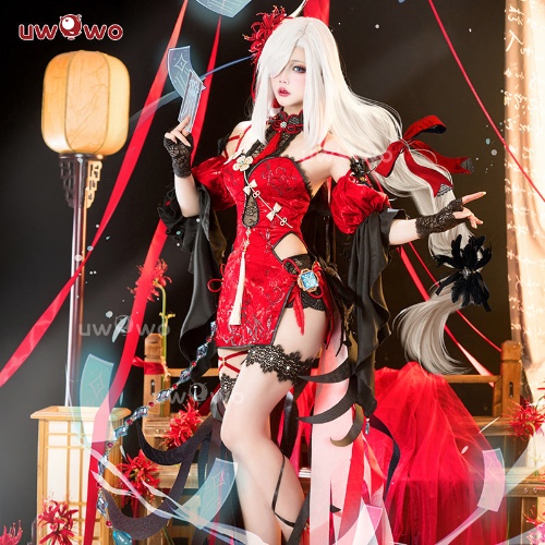 【Pre-sale】Uwowo Genshin Impact Fanart Shenhe Red Chinese Style Dress Cosplay Costume - M