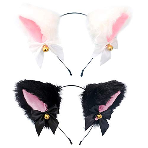 2 Pieces Cat Ear Fox Cosplay Headband Hairbands with Bells Animal Cute Hairband for Halloween Party