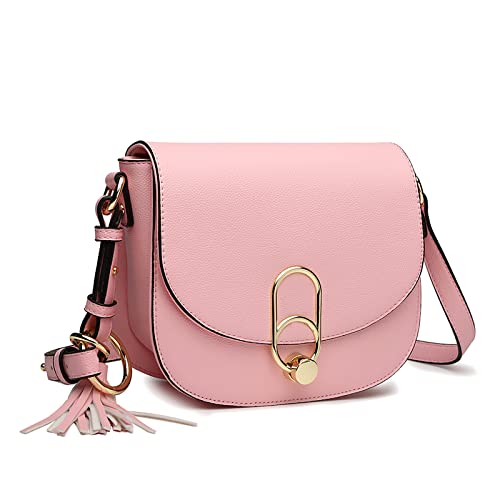 Miss Lulu Schultertasche Damen Umhängetasche Cross Body Bag Modern Mit Reißverschluss Quaste Urlaub Shopping (Pink) - Rosa