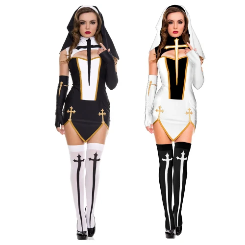 Frauen sexy Nonne Cosplay Kostüm Adulto Purim Karneval Halloween Fantasia Kostüm verkleiden - AliExpress 200000532