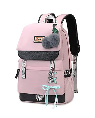 Asge Schulrucksack Mädchen Schulranzen Jungen Schultasche mit Ergonomischem Design Rucksack Campus Backpack Nylon Wasserdicht Daypack Damen Freizeitrucksack Teenager Modisch Rucksäcke - Rosa