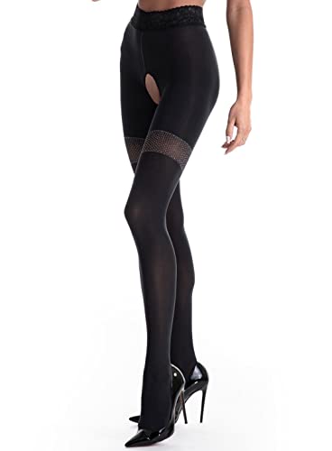 Vicky's Nylons Glamour 80 Ouvert Strumpfhose Super Erotik und Schick von Amour - S/M 36-42 - Schwarz