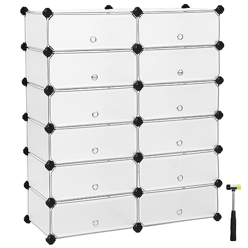 SONGMICS Schuhregal aus Kunststoff, Regalsystem, Steckregal, Aufbewahrungsregal, Kleiderschrank, Schuhaufbewahrung, Metalldraht, 83 x 31 x 105 cm, weiß LPC26W - 12 Fächern (83 x 31 x 105 cm) - Weiß