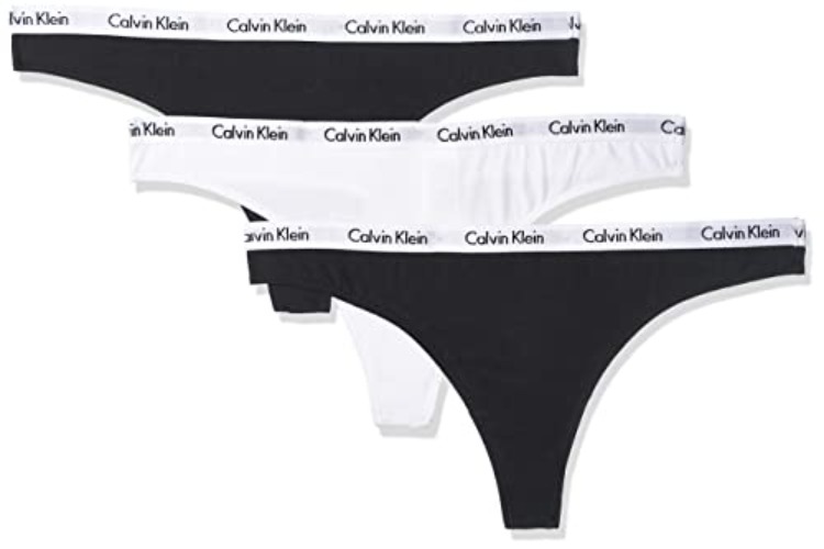 Calvin Klein Damen 3er Pack Strings Tanga - XS - Black/White/Black
