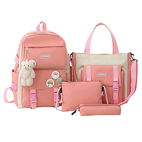 Ykop SchulrucksackSet Rucksack Für Schule Süßer Schulrucksack Mädchen Teenager Büchertasche Kawaii Schultasche Schulranzen Kinder Sommer Oder Die Schule, Rosa, 31 x 44 x14 cm - Rosa