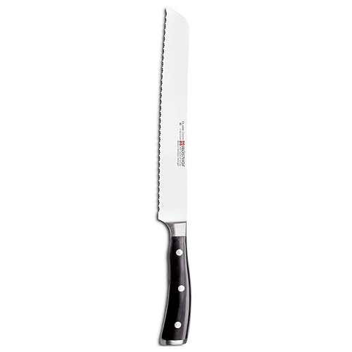 Wüsthof Classic Ikon 9 Inch Double Serrated Bread Knife, Black - Black - 23 cm - Precision Double-Serrated Bread Knife