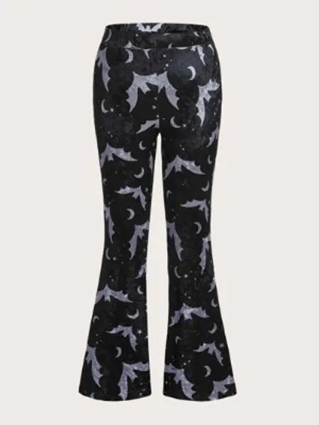 Plus Bat Print Flare Leg Pants
