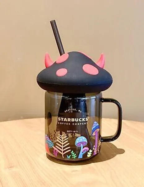 2022 Starbucks Halloween Black Mushroom Cup Mason Glass Cup Tumbler 18oz/525ml | eBay