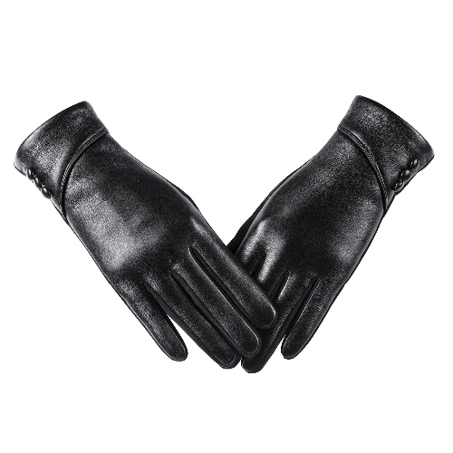 Gants d'hiver en cuir pour femme chauds en daim avec doublure en laine coupe-vent compatibles avec écran tactile