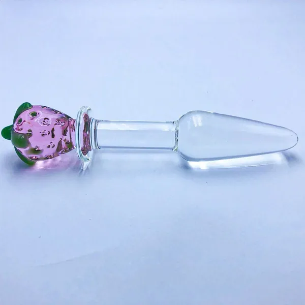 Strawberry Cute Dildo Glass, Crystal Glass Yoni Wand, Kawaii Dildo for Men and Dildo, Glass Butt Plug Pleasure Wand #DILDO254
