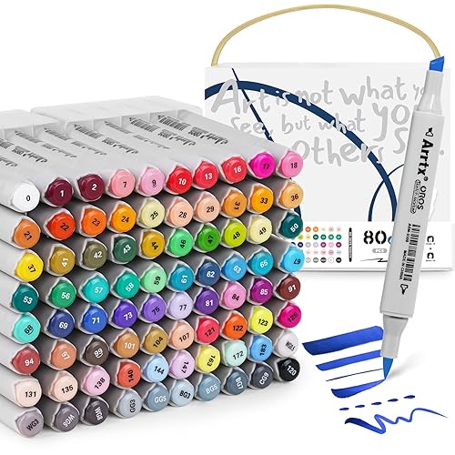 Arrtx Alcohol Markers OROS 80 Colors -Brush & Chisel Tip,Premium Alcohol Markers Set Permanent Art Markers for Artists Adult Coloring, Sketch, Illustration - 80