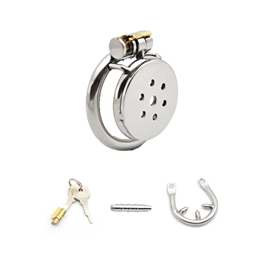 Lelisex Ultra Small Stainless Steel Male Chastity Cage with Metal Penis Plug Penis Cage Spiked Ring Chastity Device Anti-Off Ring Urethral Catheter for Men - L - 50mm