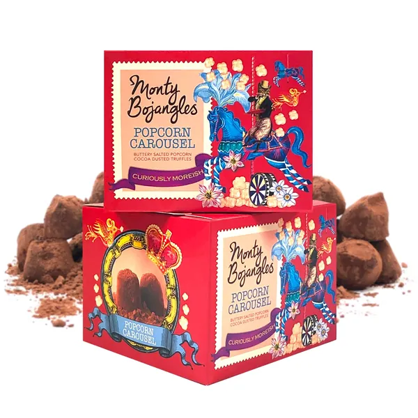 Monty Bojangles Popcorn Carousel | 2 Gift Boxes - Choose from 10 Flavours | Cocoa Dusted Chocolate Truffles, 2 x 150g (Gift Pack 300g)
