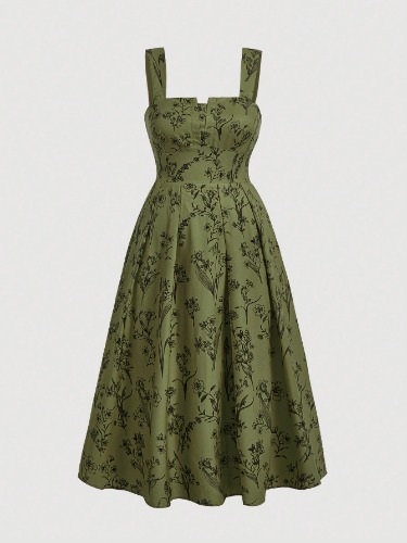 SHEIN MOD Plus Size Women's Spring Summer Floral Print Maxi Elegant Camisole Dress