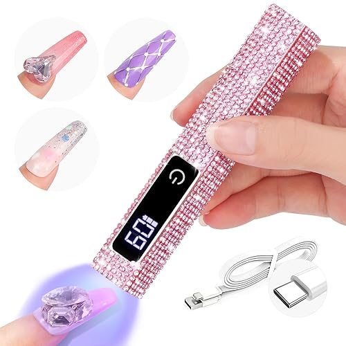 SAVILAND Led U V Lamps for Gel Nails with 2 Timer 20/60S : 12W Handheld 8X-Speed Cure LED Mini U V Nail Lamp Touch Screen Gel Polish Lamp Light Rechargeable Nail Dryer for Home Salon Use - D-Sparkling Handheld Nail Lamp