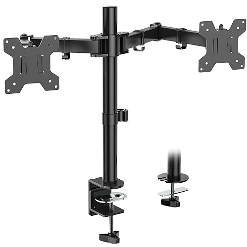 WALI Dual Monitor Desk Mount, Monitor Stand for 2 Monitors Up to 27inch, Dual Monitor Mount Max 22lbs for Home, Office, School (M002), Black - Black - 13" - 27"