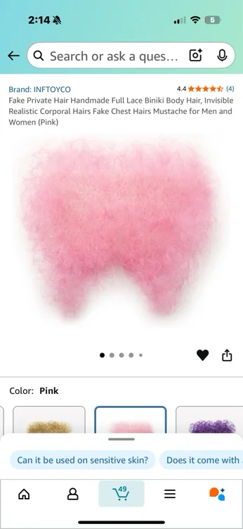 INFTOYCO Fake Private Hair Handmade Full Lace Biniki Body Hair, Invisible Realistic Corporal Hairs Fake Chest Hairs Mustache for Men and Women (Black) - Black