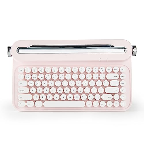 YUNZII ACTTO B305 Wireless Keyboard, Retro Bluetooth Typewriter Keyboard with Integrated Stand for Multi-Device (B305 English, Baby Pink) - B305 - Baby Pink