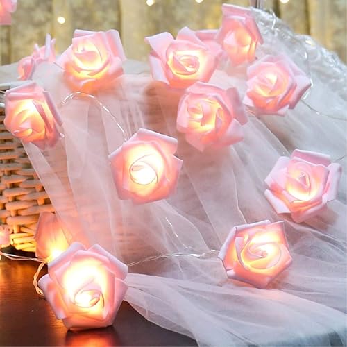 LED Pink Rose Flower String Lights